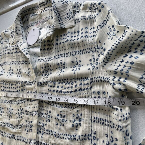 En Creme Women’s XS Button Front Cream Blue Boho Print Tunic Top Long Sleeve - Picture 8 of 10